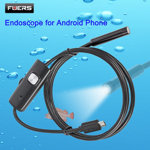 FUERS 2M 1.5M 1M 5.5mm 7mm Endoscope for Android Phone USB Mini Camera Waterproof 6 LED Borescope Car Inspection Camera for PC