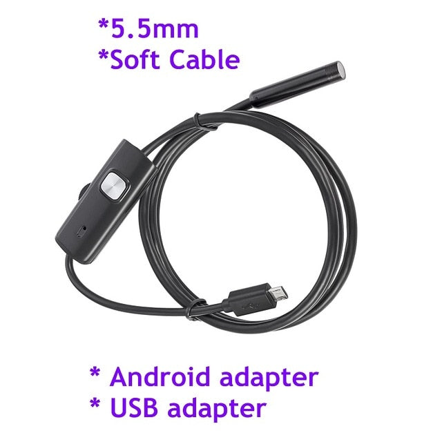 FUERS 2M 1.5M 1M 5.5mm 7mm Endoscope for Android Phone USB Mini Camera Waterproof 6 LED Borescope Car Inspection Camera for PC