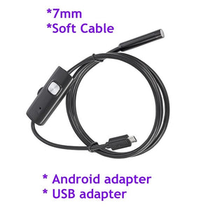 FUERS 2M 1.5M 1M 5.5mm 7mm Endoscope for Android Phone USB Mini Camera Waterproof 6 LED Borescope Car Inspection Camera for PC