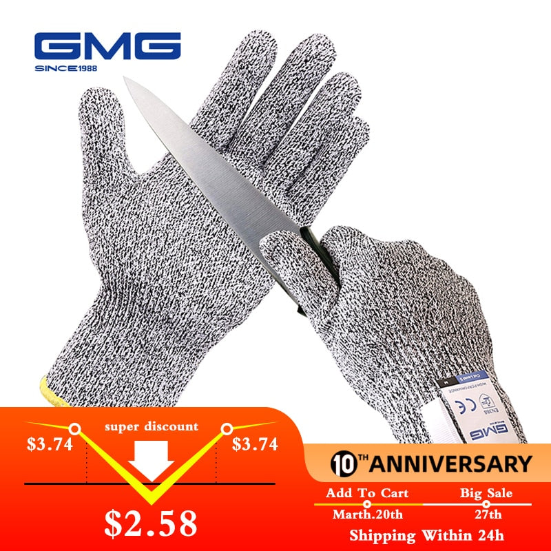 Anti Cut Proof Gloves Hot Sale GMG Grey Black HPPE EN388 ANSI Anti-cut Level 5 Safety Work Gloves Cut Resistant Gloves